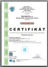 Certifikát systému environmentálního managementu dle ČSN EN ISO 14001:2016 pro betonárnu Praha - Měcholupy